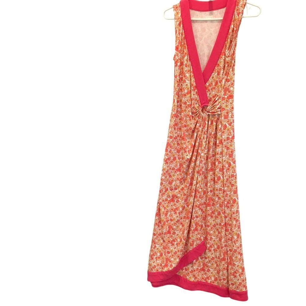 Lands' End Maxi Dress Pink Floral Sleeveless Deep V-Neck Casual Women's Sz Small